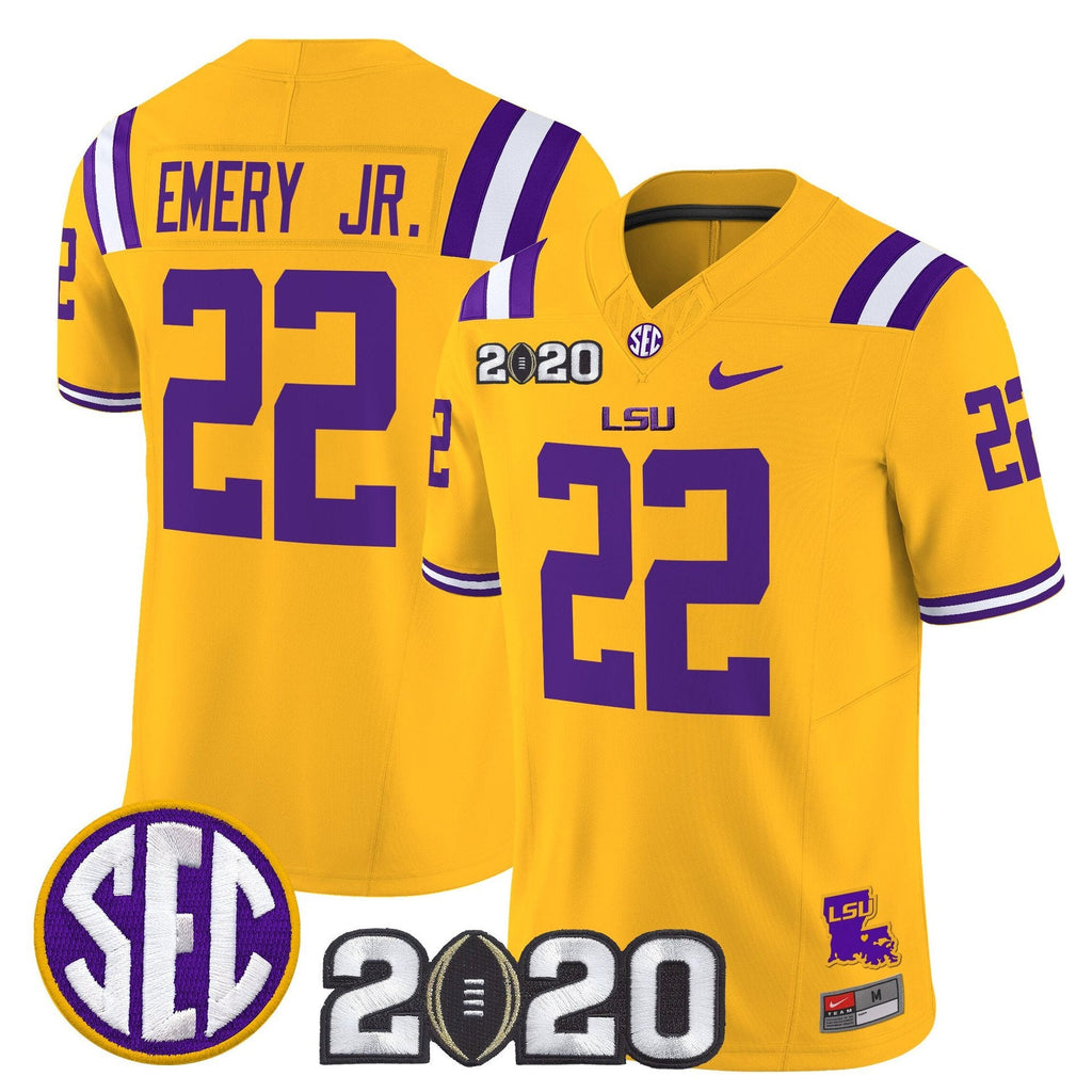 John Emery Jr Jersey #22 LSU Tigers 2020 National Champions Stitched Gold