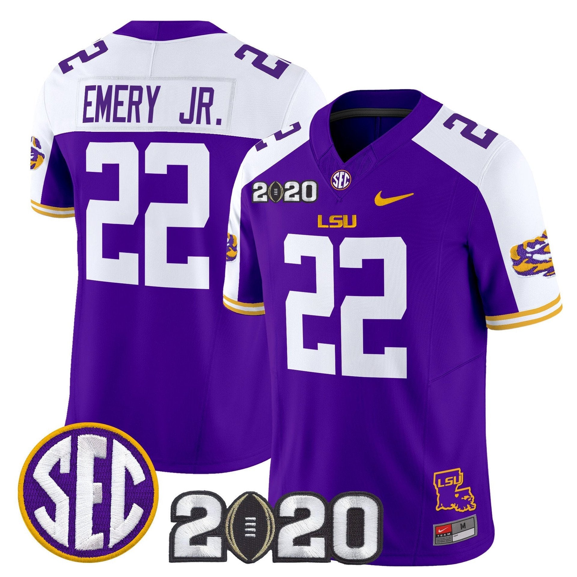 John Emery Jr Jersey #22 LSU Tigers 2020 National Champions Stitched Purple Alter