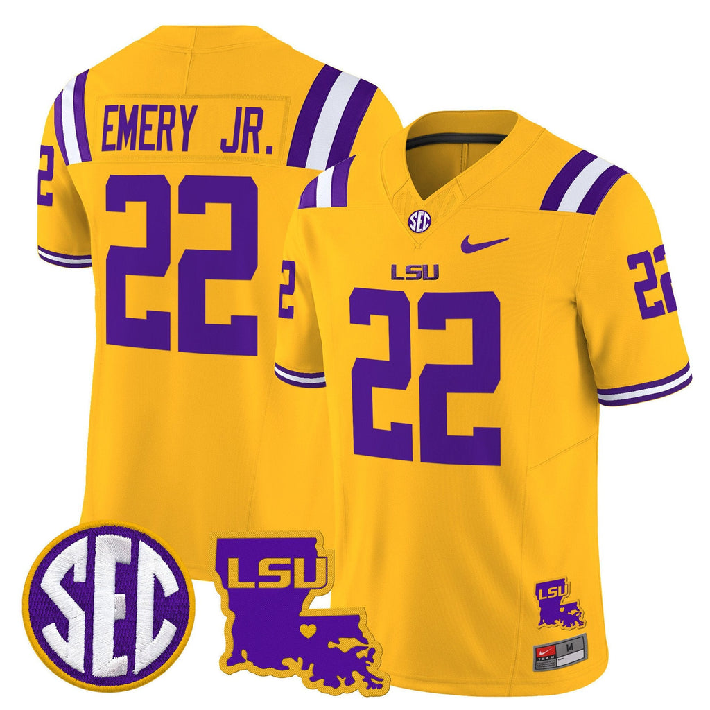 John Emery Jr Jersey #22 LSU Tigers 2025 Louisiana Patch Stitched Gold