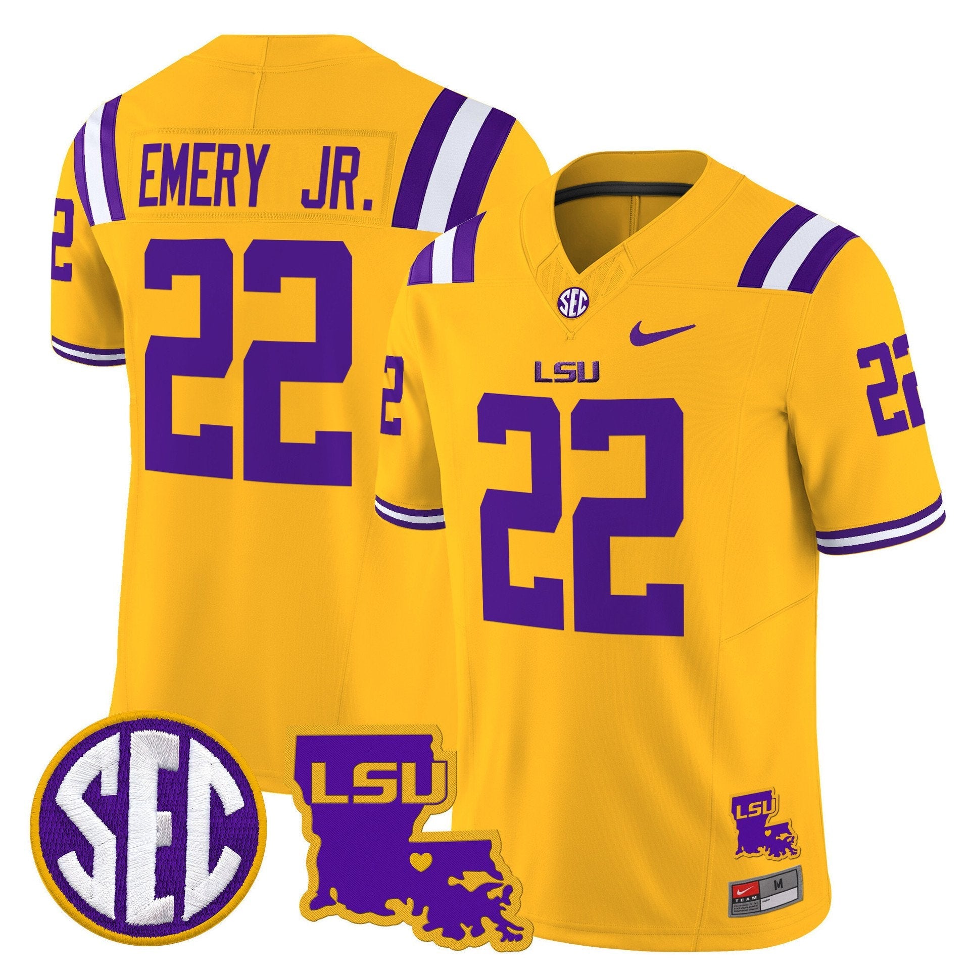 John Emery Jr Jersey #22 LSU Tigers 2025 Louisiana Patch Stitched Gold