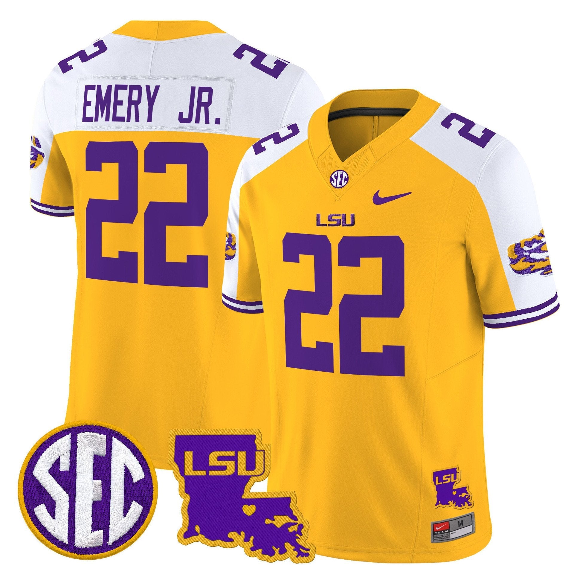 John Emery Jr Jersey #22 LSU Tigers 2025 Louisiana Patch Stitched Gold Alter