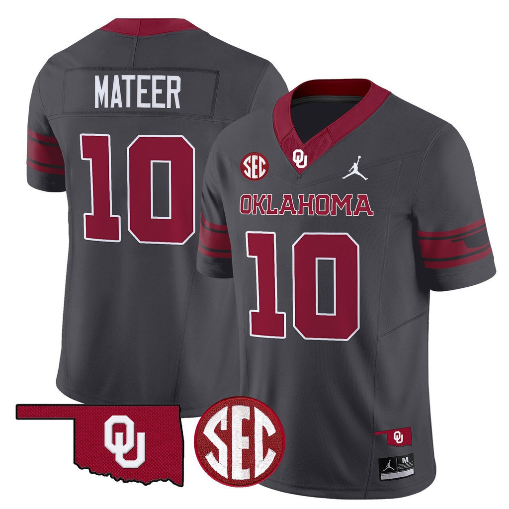 John Mateer Jersey #10 Oklahoma Sooners 2025 Vapor Limited Stitched Anthracite