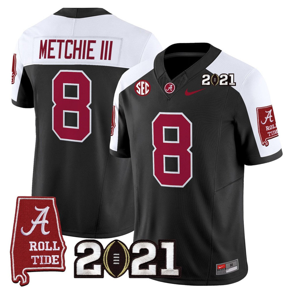 John Metchie III Jersey #8 Alabama 2021 CFP Championship Alabama Map Black