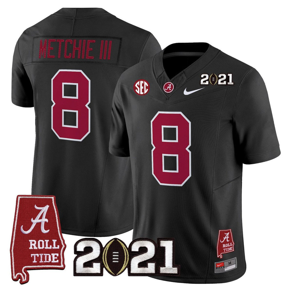 John Metchie III Jersey #8 Alabama 2021 CFP Championship Alabama Map Black