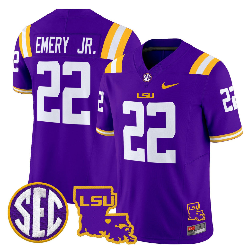 John Emery Jr Jersey #22 LSU Tigers 2025 Louisiana Patch Stitched Purple