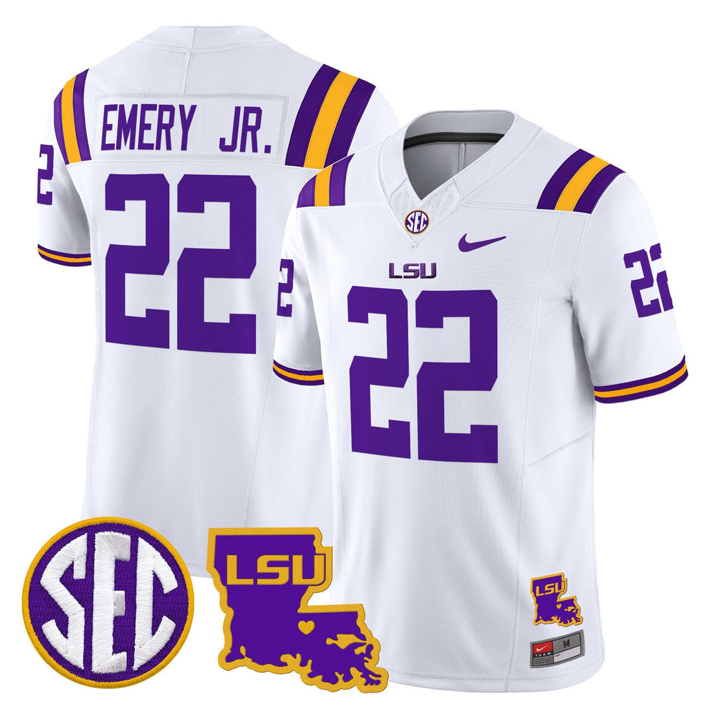 John Emery Jr Jersey #22 LSU Tigers 2025 Louisiana Patch Stitched White