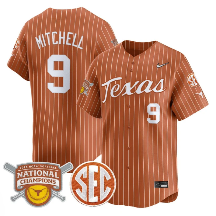 Joley Mitchell Jersey #9 Texas Longhorns 2025 National Champions Orange Pinstripe