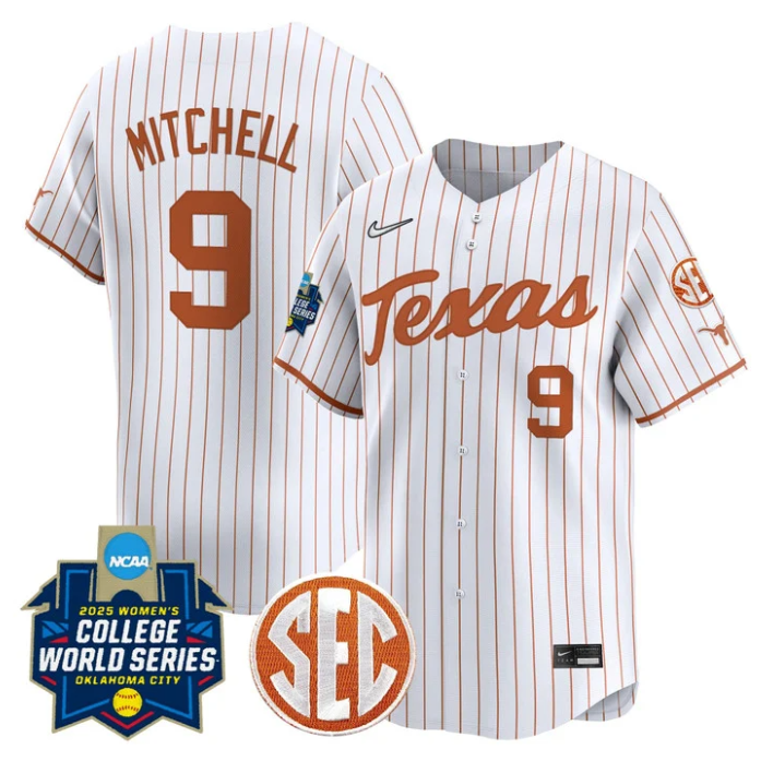 Joley Mitchell Jersey #9 Texas Longhorns 2025 World Series Stitched Pinstripe