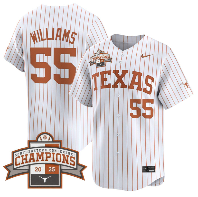 Jonah Williams Jersey #55 Texas Longhorns 2025 Southeastern Champions Vapor Stitched Pinstripe