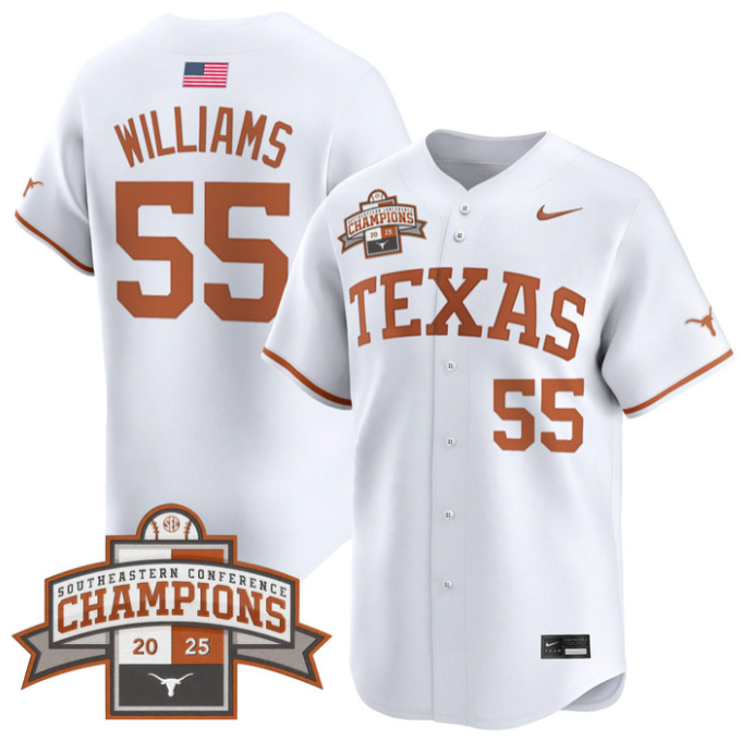 Jonah Williams Jersey #55 Texas Longhorns 2025 Southeastern Champions Vapor Stitched White