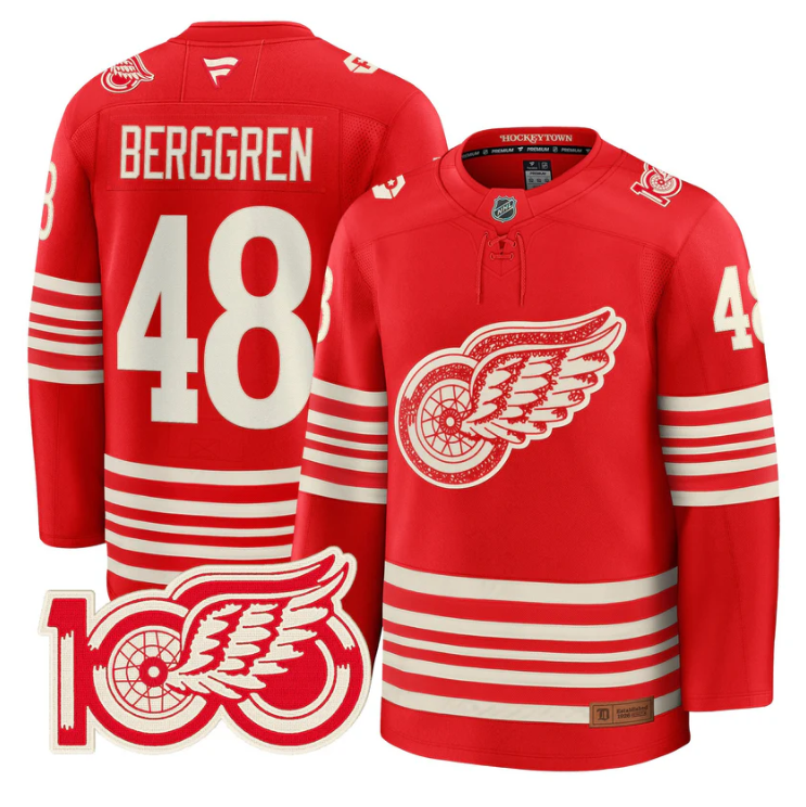 Jonatan Berggren Jersey #48 Detroit Red Wings Centennial Season Premium Stitched