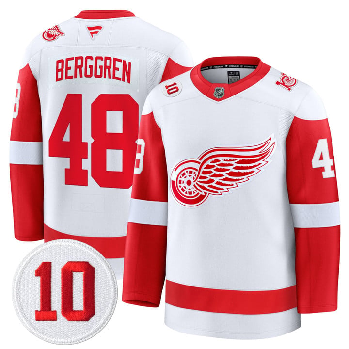 Jonatan Berggren Jersey #48 Detroit Red Wings #10 Alex Delvecchio Honoring Stitched