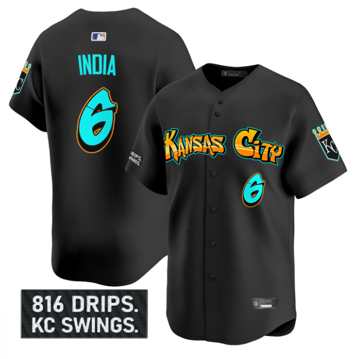 Jonathan India Jersey #6 Kansas City Royals Graffiti Crown Drop Stitched Black