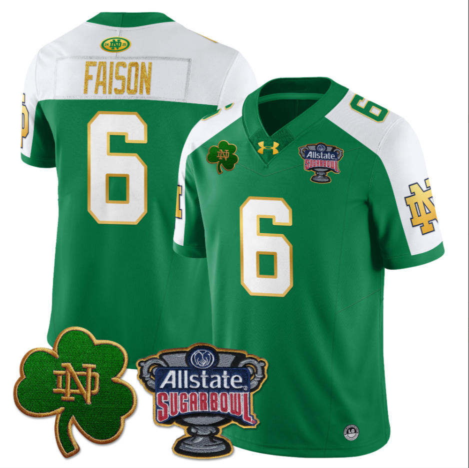 Jordan Faison Jersey #6 Notre Dame Fighting Irish Allstate Sugar Bowl Green