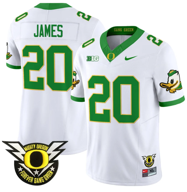 Jordan James Jersey #20 Oregon Duck Forever Gang Green Football White