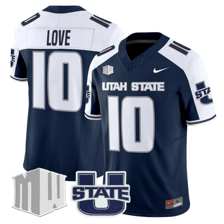 Jordan Love Jersey #10 Utah State Aggies 2025 Vapor Limited Stitched Navy Alter