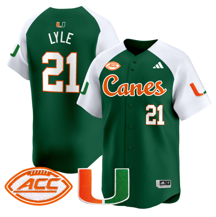 Jordan Lyle Jersey #21 Miami Hurricanes 2024 Baseball V2 Green Alternate