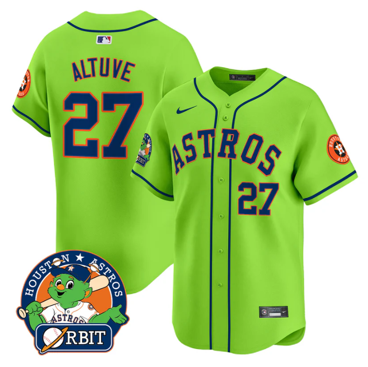 José Altuve Jersey #27 Astros Orbit Patch Vapor Premier Limited V2 Stitched Green