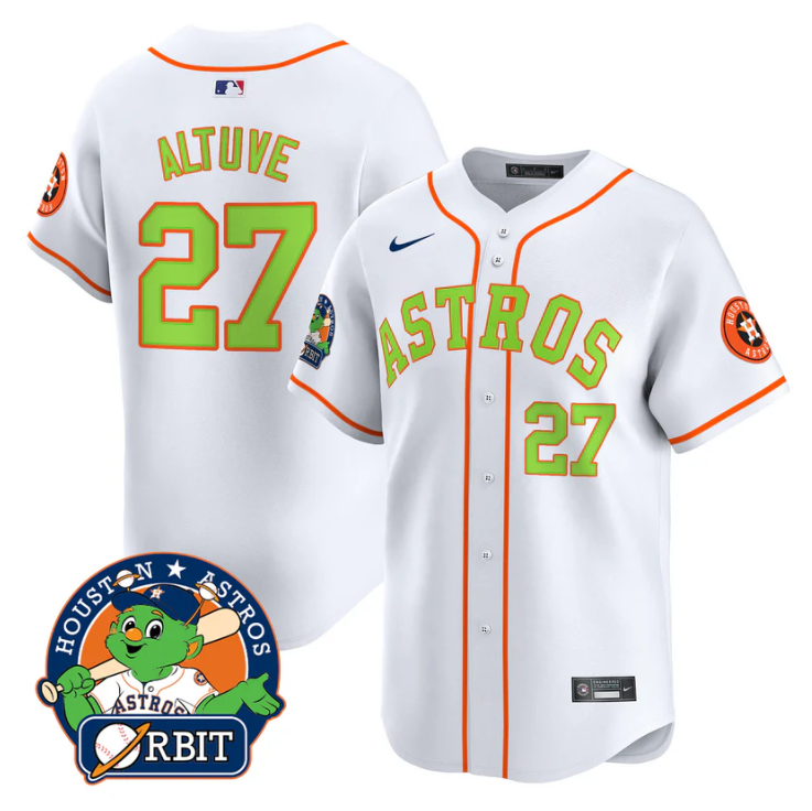 José Altuve Jersey #27 Astros Orbit Patch Vapor Premier Limited V2 Stitched White