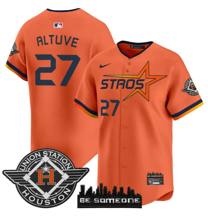 Jose Altuve Jersey #27 Houston Astros 2025 City Connect Orange All Stitched