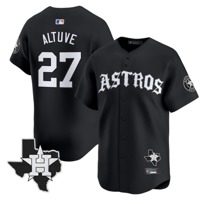 José Altuve Jersey #27 Houston Astros Old English Edition Stitched Black