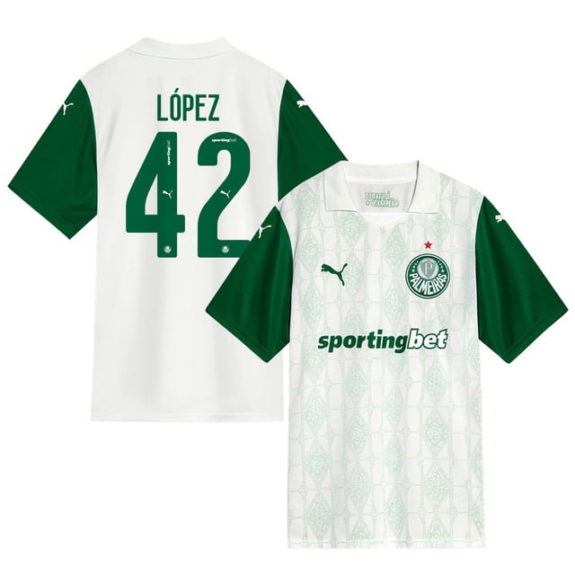 Jose Lopez #42 Palmeiras 2025-26 Away Match Jersey – White