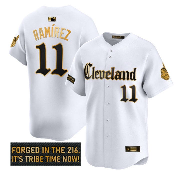 José Ramírez Jersey #11 Cleveland Indians Gothic Iron Edition Stitched White
