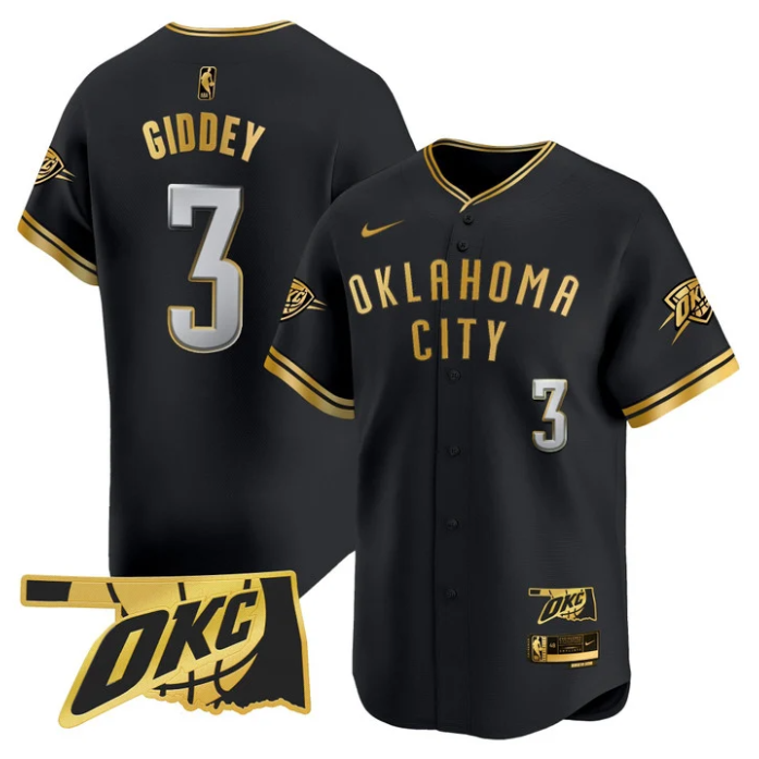Josh Giddey Jersey #3 Oklahoma City Thunder Vapor Baseball Stitched Black Gold