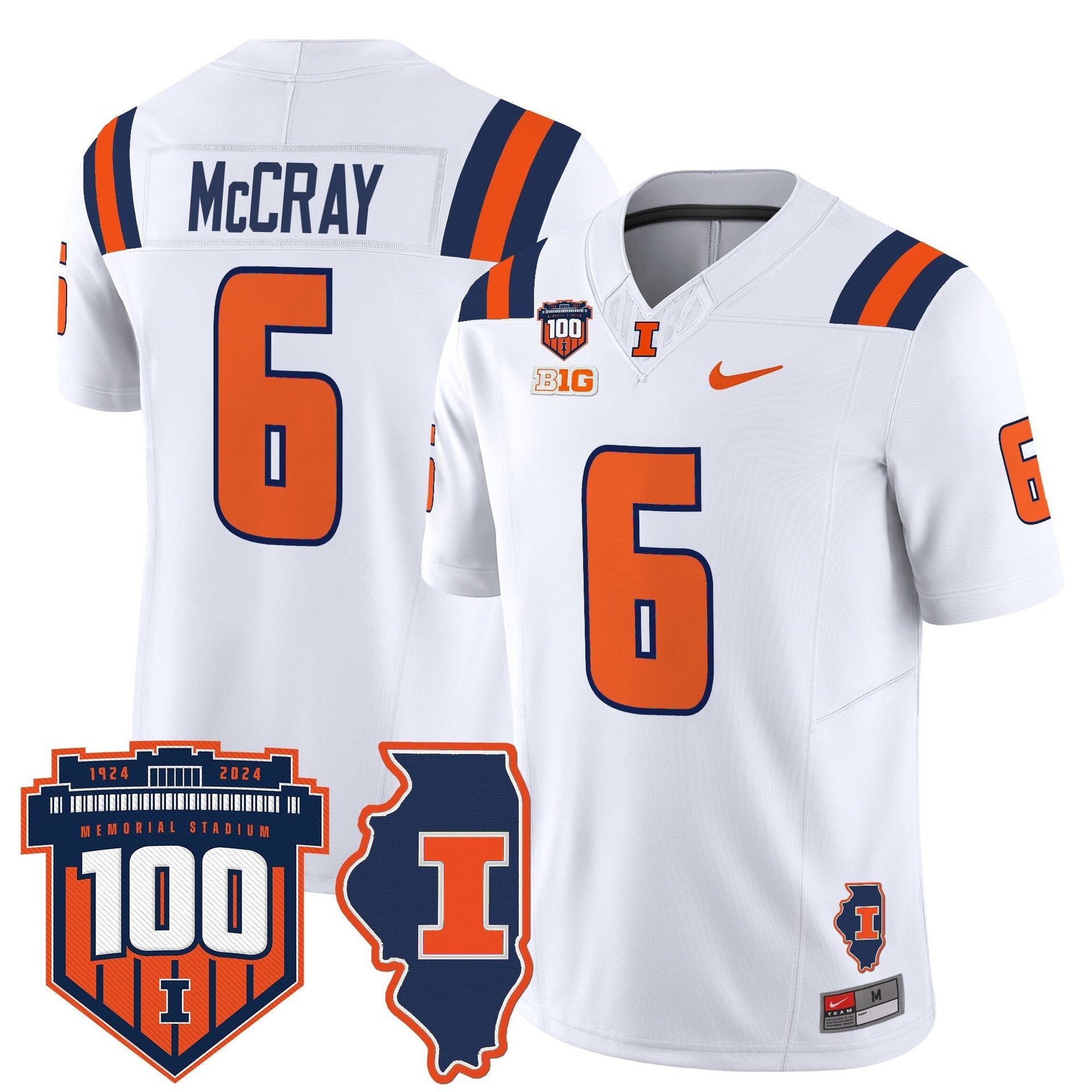 Josh McCray Jersey #6 Illinois Fighting 100th Memorial Stadium White