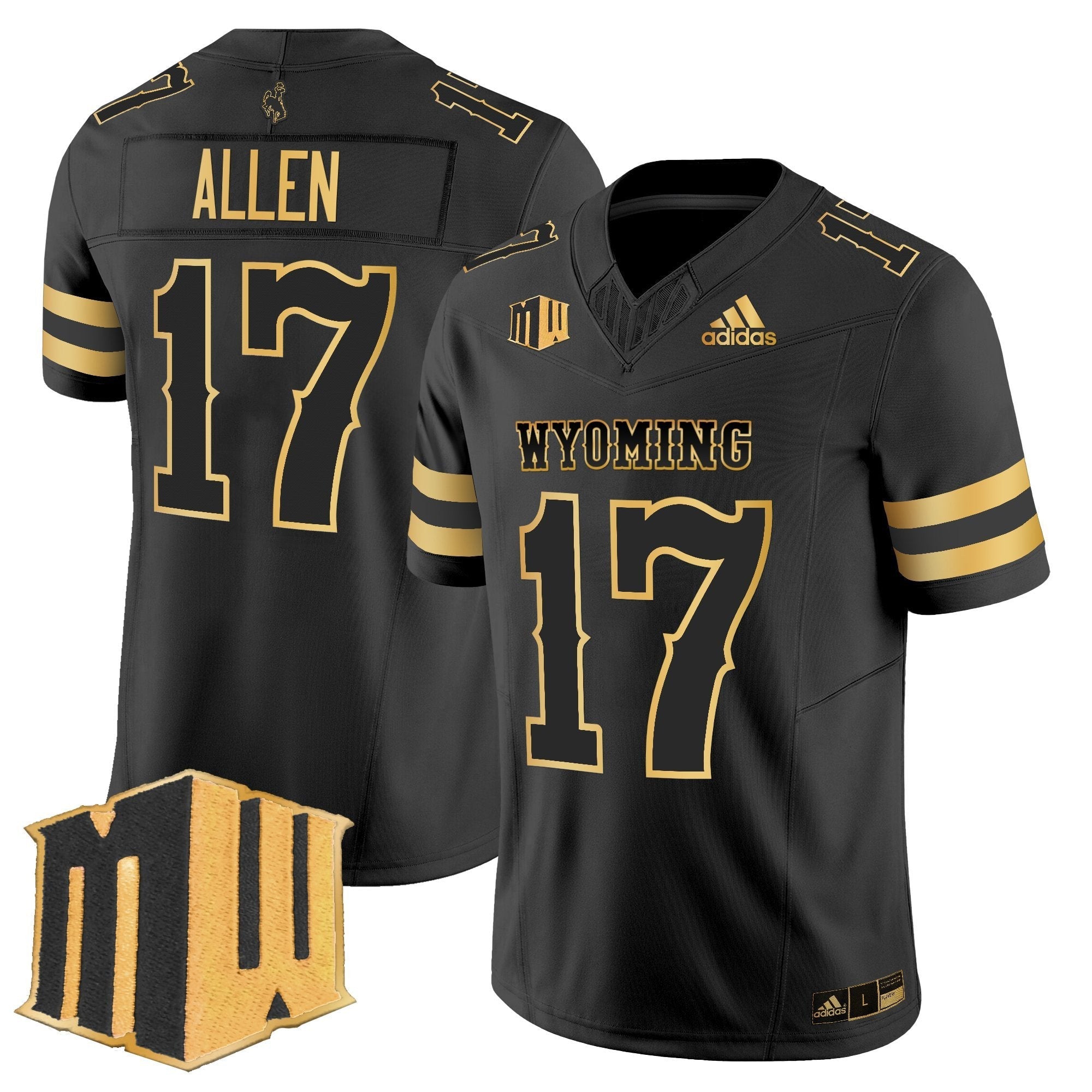 Josh Allen Jersey #17 Wyoming Cowboys 2025 Gold Vapor Stitched