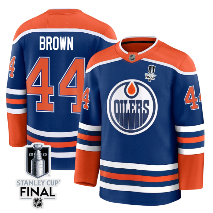 Joshua Brown 44 Edmonton Oilers 2025 STANLEY CUP Final Patch Home Men Jersey Royal