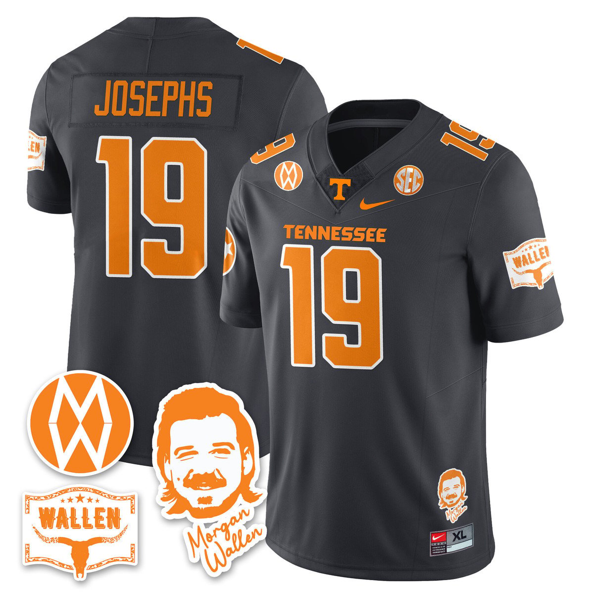Joshua Josephs Jersey #19 Tennessee Vols Morgan Wallen 2025 Stitched Gray