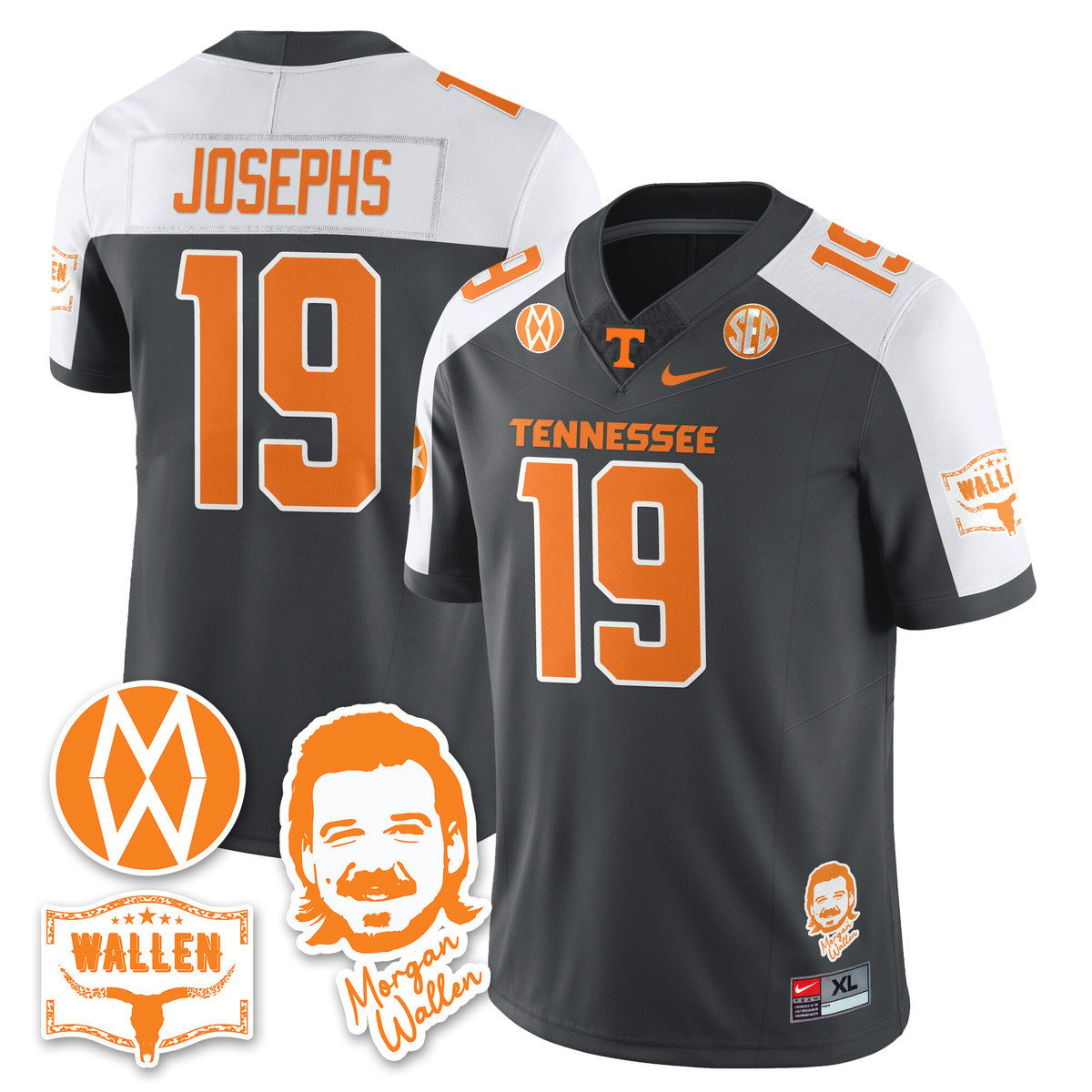 Joshua Josephs Jersey #19 Tennessee Vols Morgan Wallen 2025 Stitched Gray Alter