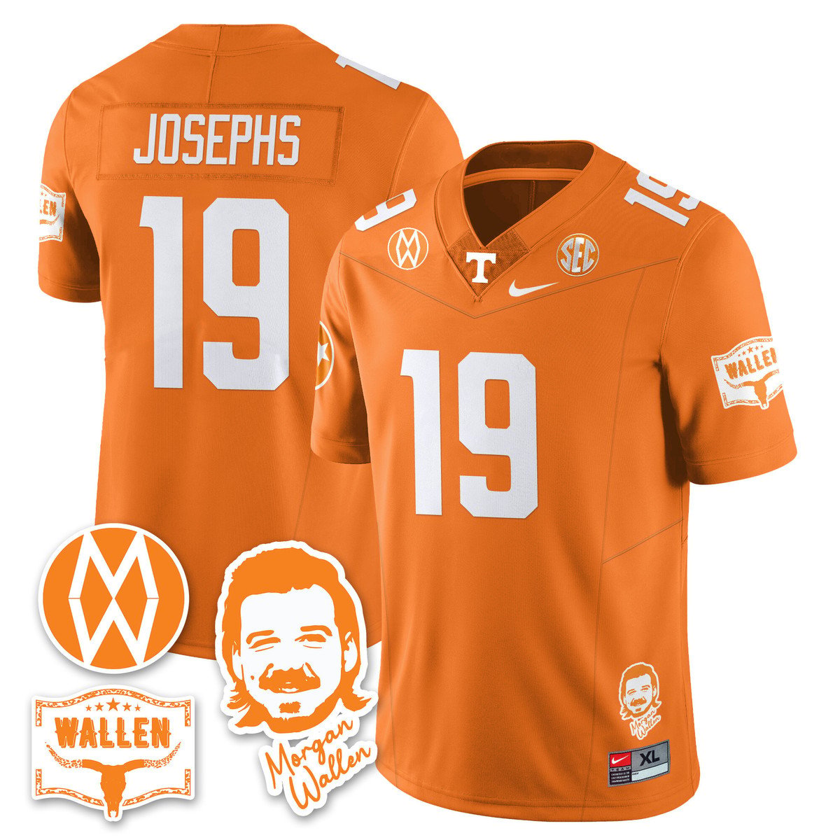 Joshua Josephs Jersey #19 Tennessee Vols Morgan Wallen 2025 Stitched Orange