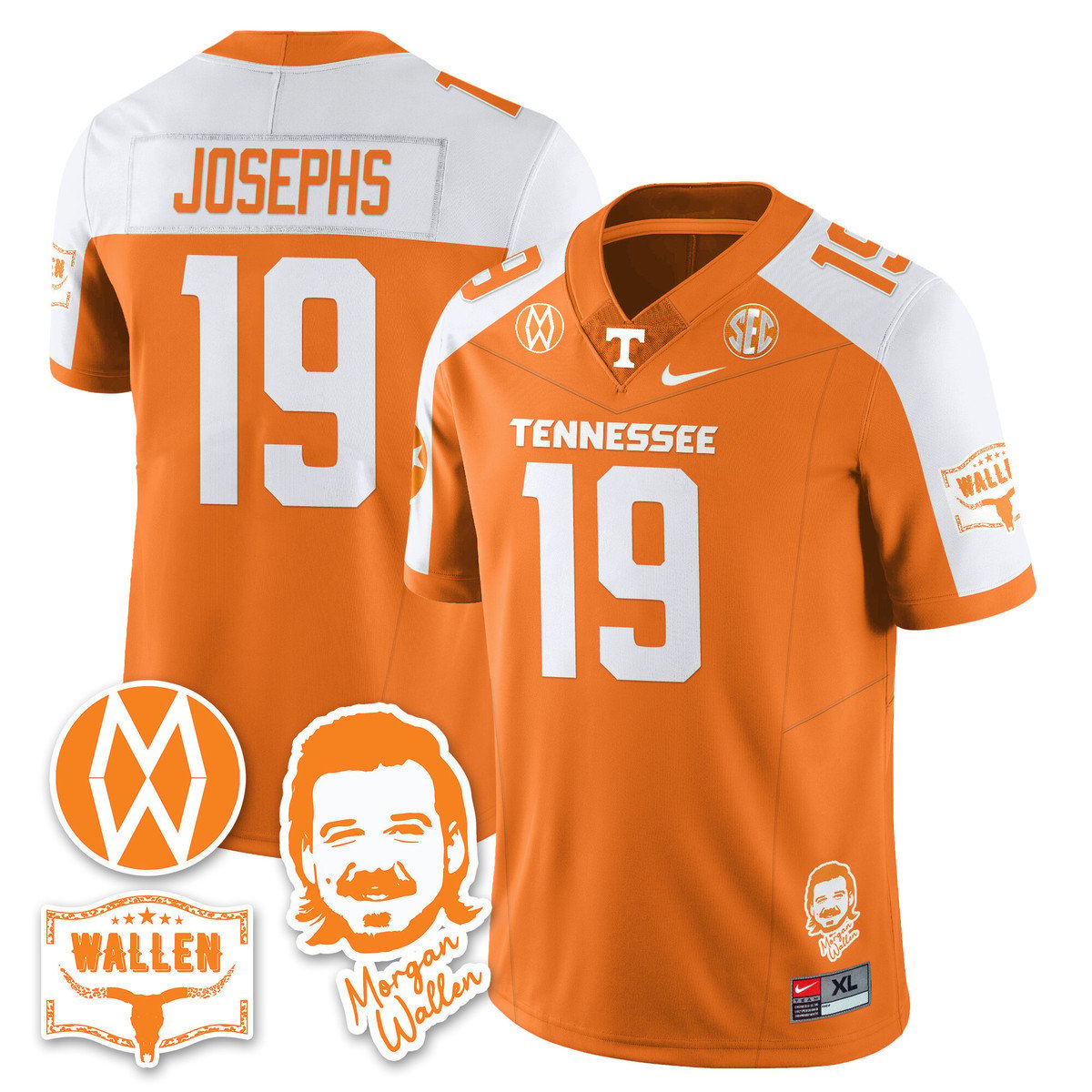 Joshua Josephs Jersey #19 Tennessee Vols Morgan Wallen 2025 Stitched Orange Alter