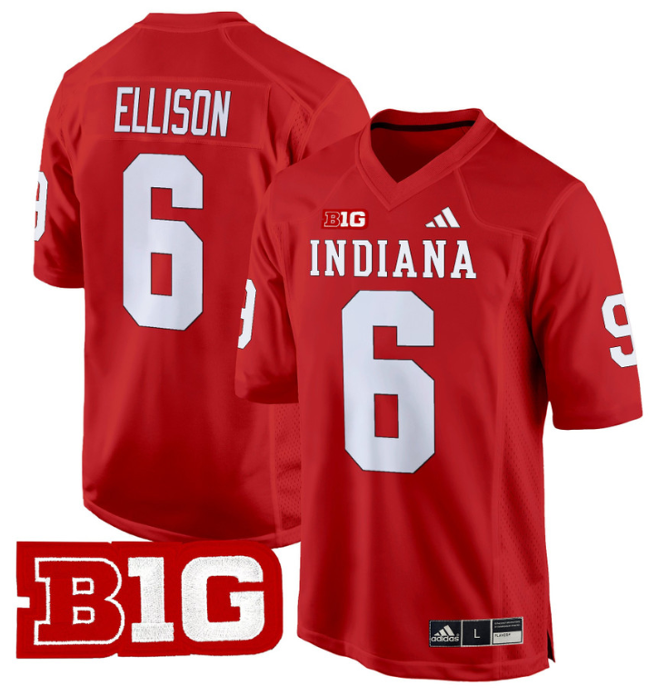 Justice Ellison Jersey #6 Indiana Hoosiers 2024 Game V2 Football Crimson