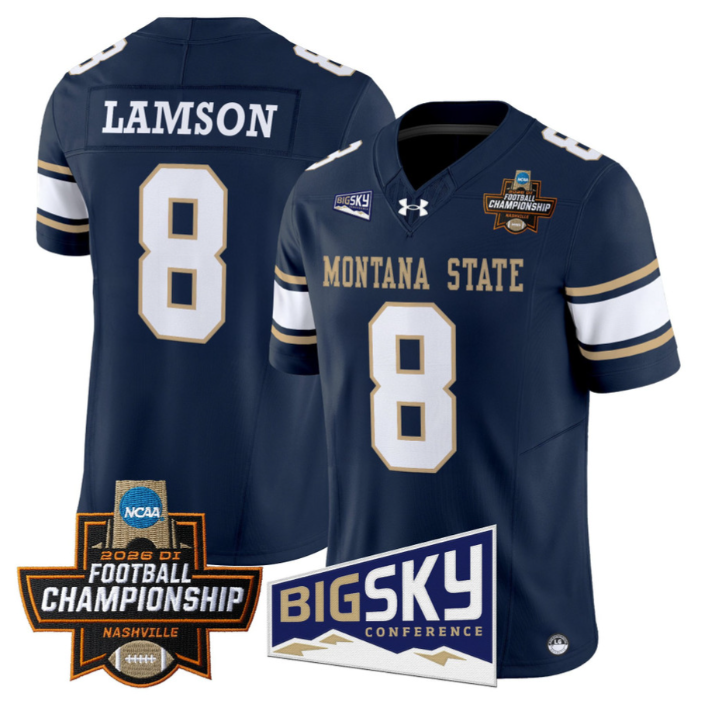 Justin Lamson Jersey #8 Montana State Bobcats 2026 Football Championship Navy
