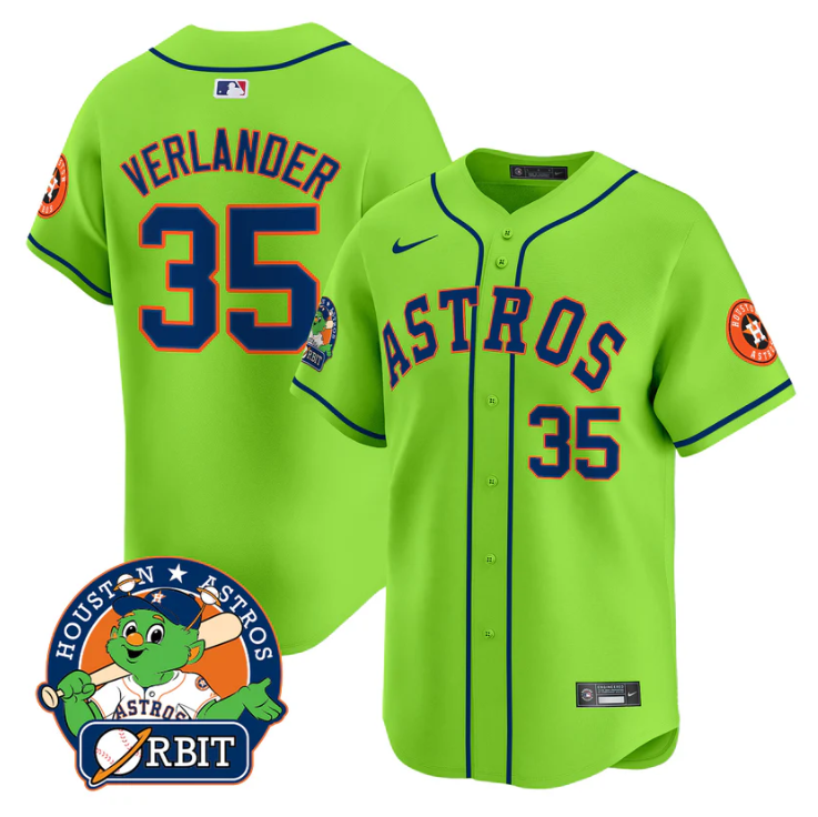Justin Verlander Jersey #35 Astros Orbit Patch Vapor Premier Limited V2 Stitched Green