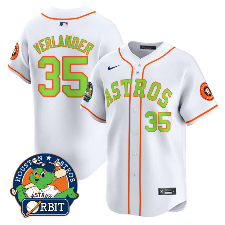 Justin Verlander Jersey #35 Astros Orbit Patch Vapor Premier Limited V2 Stitched White