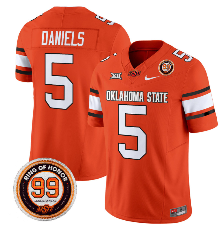 Kendal Daniels Jersey #5 Oklahoma State Cowboys Leslie O'neal Patch Vapor Limited College Football Stitched Orange