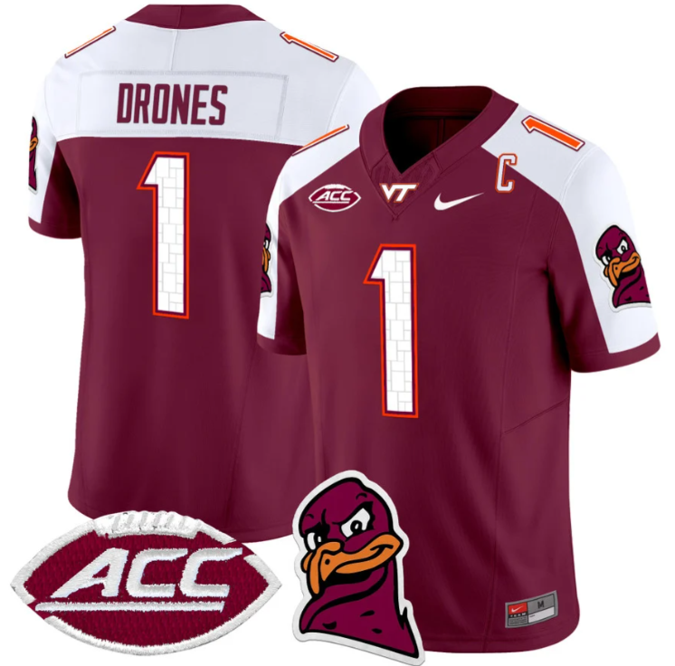 Kyron Drones Jersey #1 Virginia Tech Hokies Vapor Limited College Football Maroon Alternate