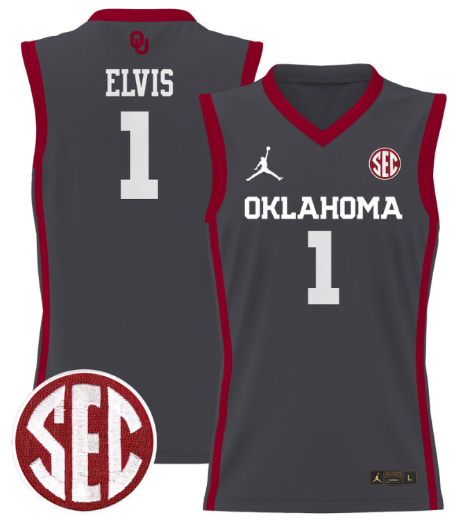 Kobe Elvis Jersey #1 Oklahoma Sooners 2024 Lightweight Basketball Anthracite