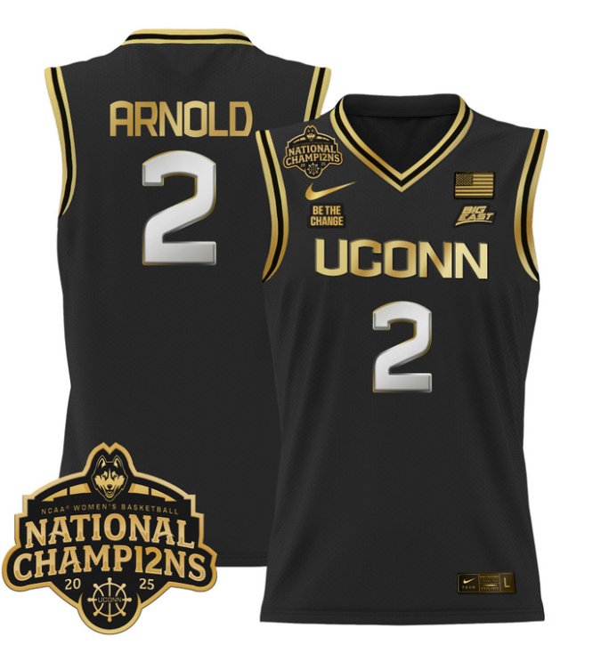 KK Arnold Jersey #2 UConn Huskies 2025 National Champions Patch Black Gold