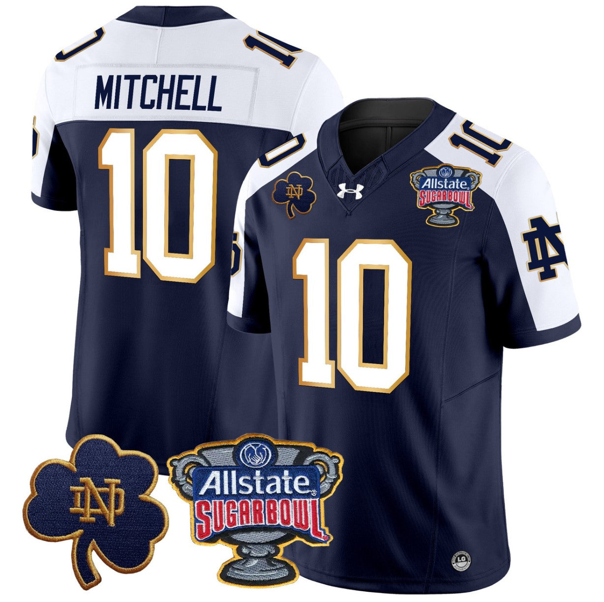 Kris Mitchell Jersey #10 Notre Dame 2024 Sugar Bowl Patch V2 Navy Alternate