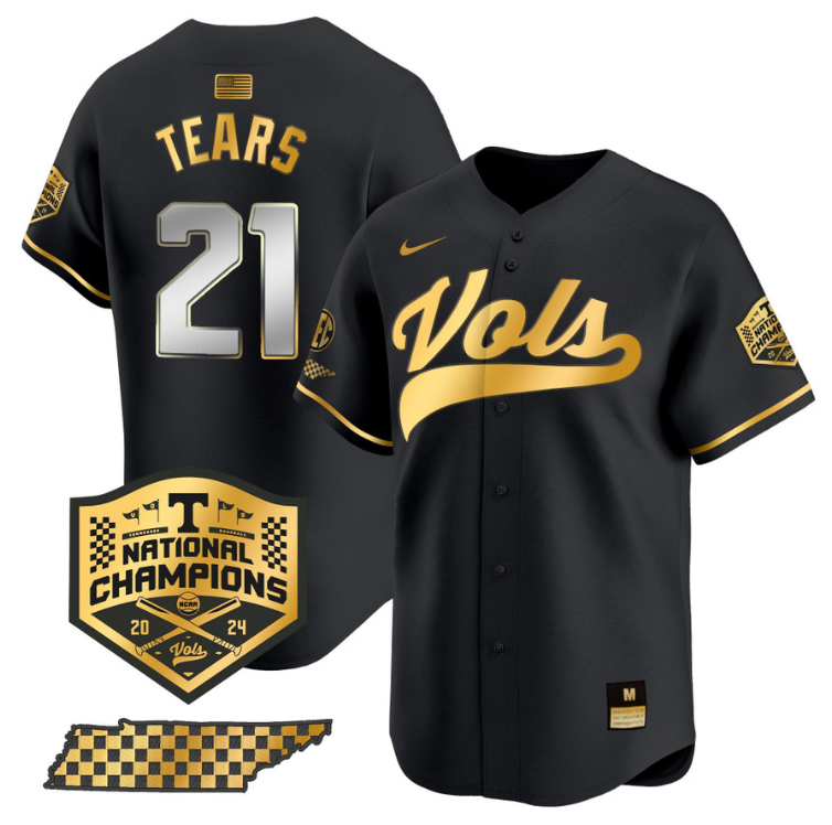 Kavares Tears Jersey #21 Tennessee Volunteers Baseball 2024 Champions Vapor Premier Limited  Black Gold