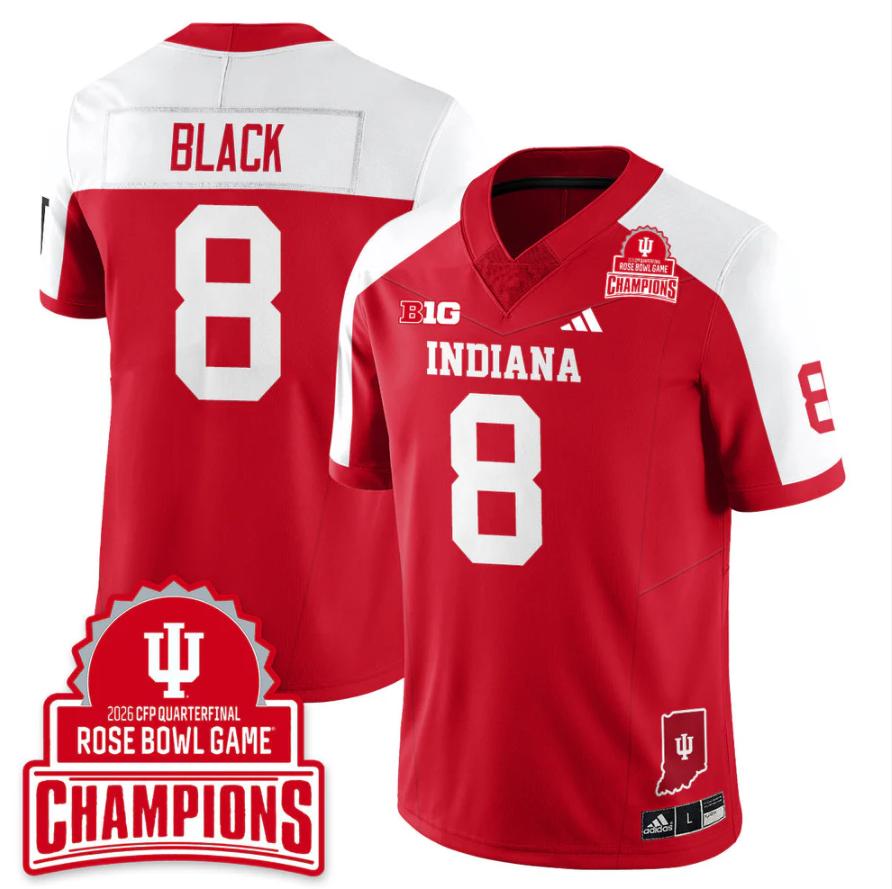 Kaelon Black Jersey #8 Indiana Hoosiers 2026 Rose Bowl Game Champions Patch Stitched