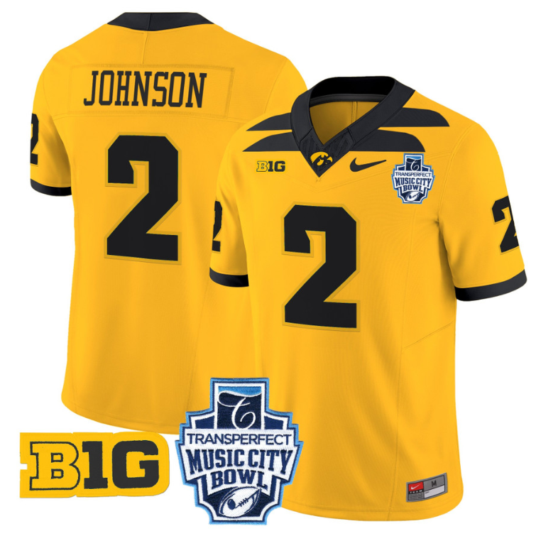 Kaleb Johnson Jersey #2 Iowa Hawkeyes 2024 Music City Bowl Patch Gold