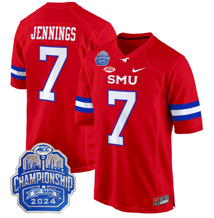 Kevin Jennings Jersey #7 SMU Mustangs 2024 ACC Championship Patch Red