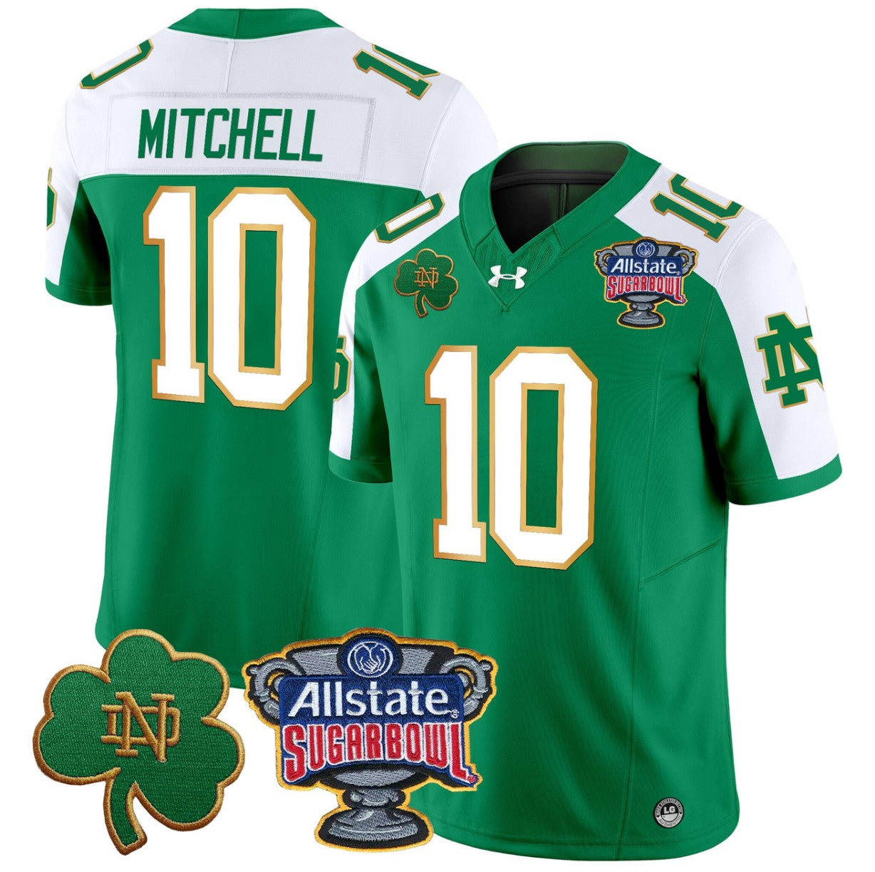 Kris Mitchell Jersey #10 Notre Dame 2024 Sugar Bowl Patch V2 Green Alternate
