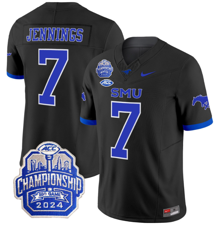 Kevin Jennings Jersey #7 SMU Mustangs 2024 ACC Championship Patch Black